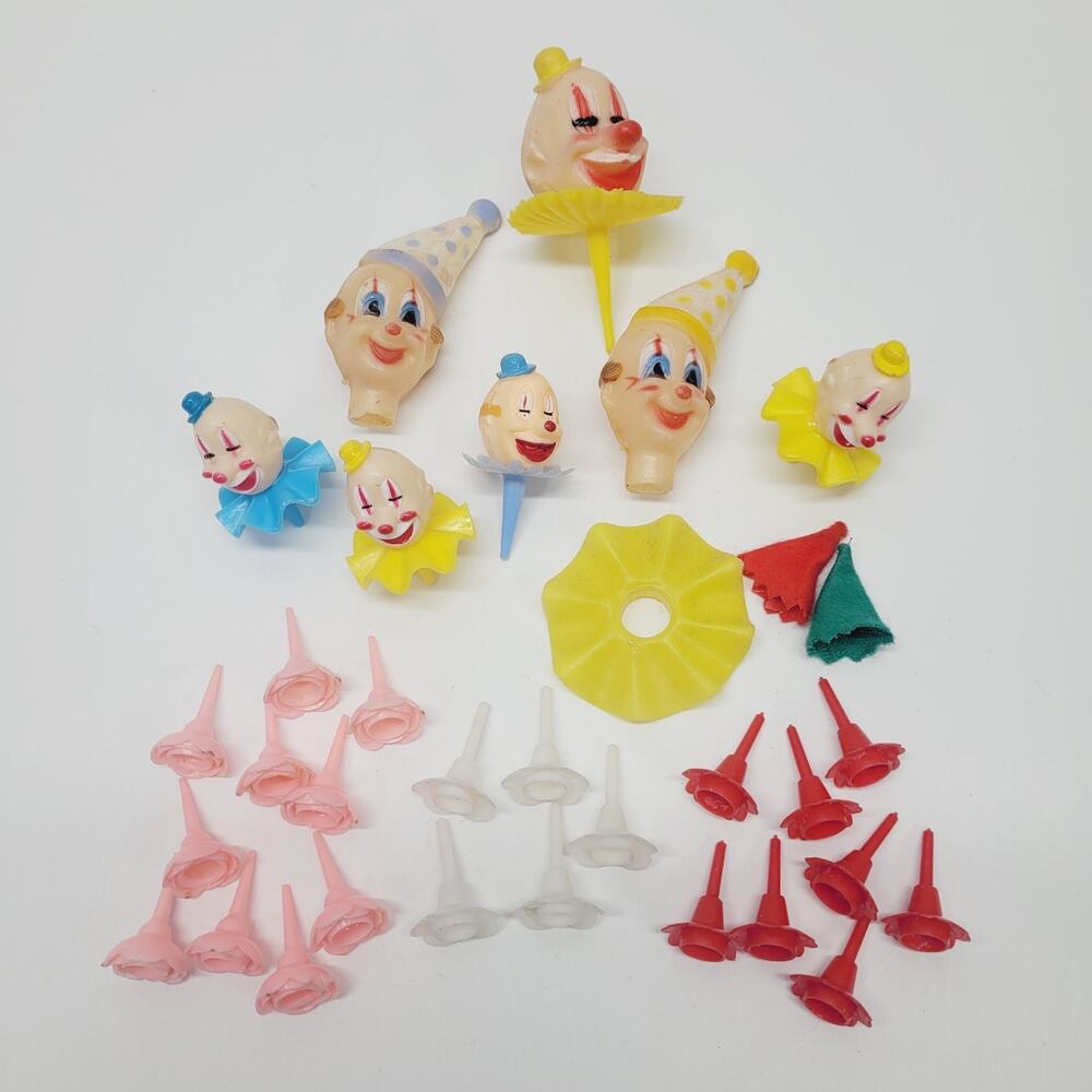 Vintage Circus Theme Cake Toppers Cupcake Picks Clowns Flower Candle Holder Lot